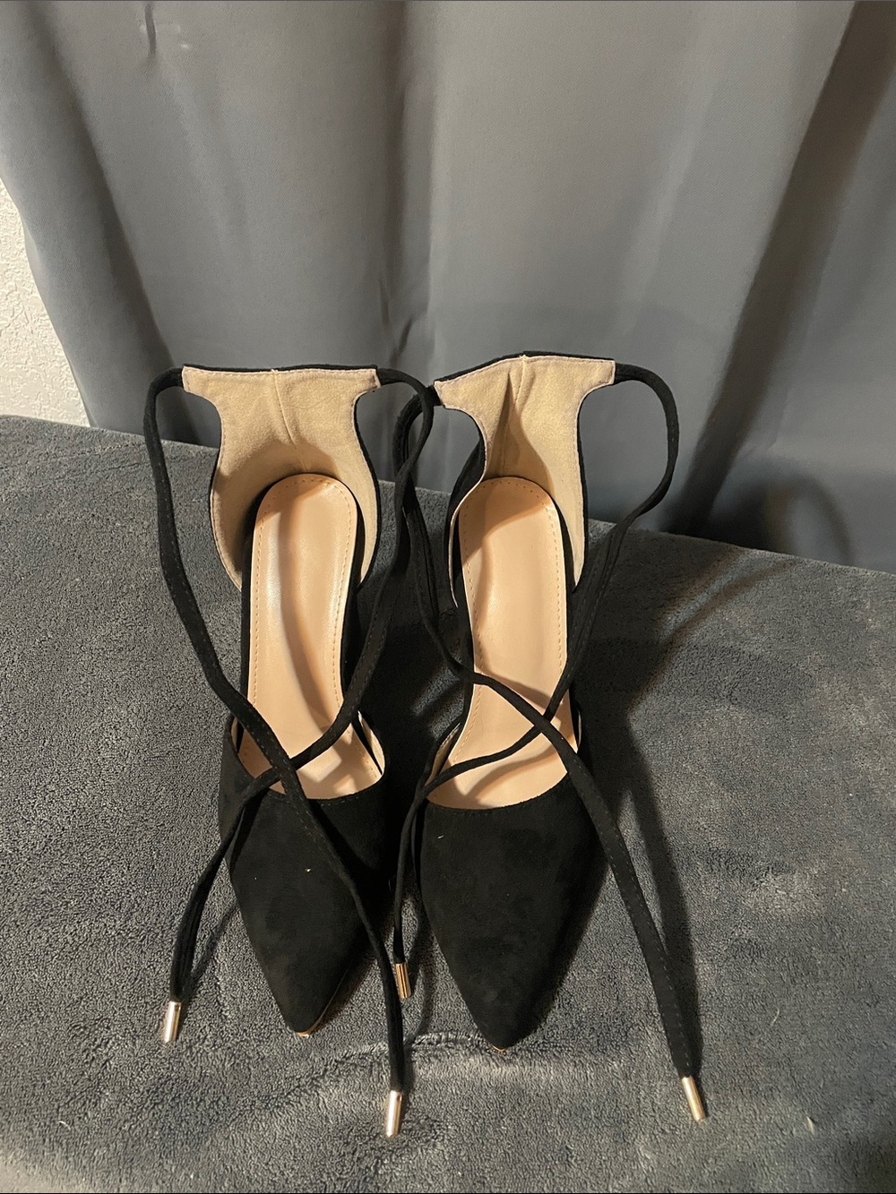 Lace-Up Pointed Toe Black Heels
